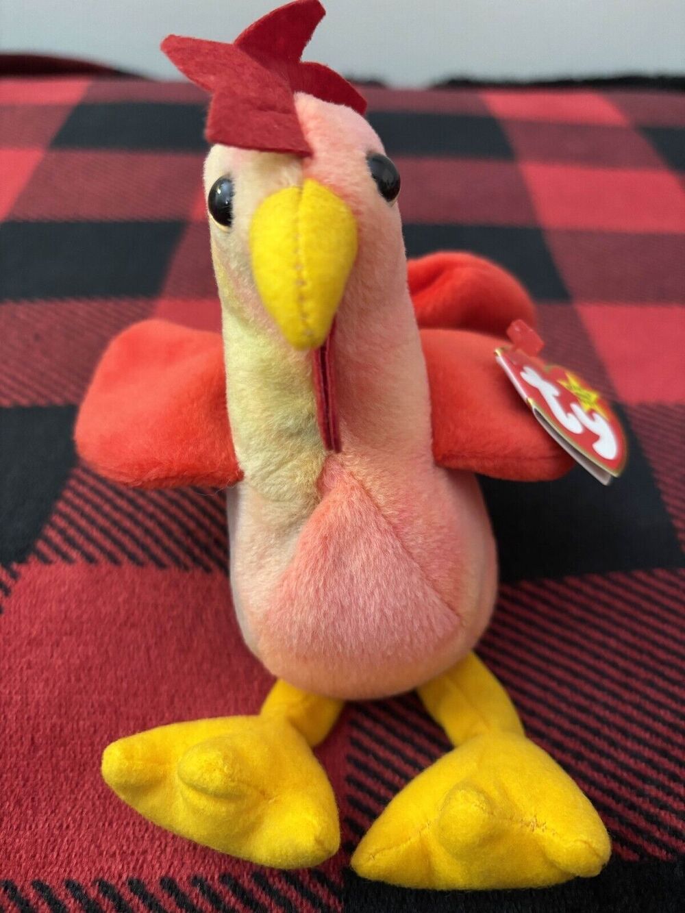 1996 Ty Strut the Rooster 4th Gen Tags 4171 Beanie Baby 8" Bird Plush Toy